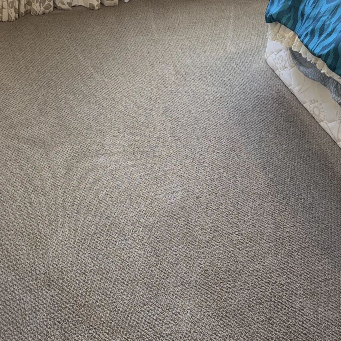 The same area of wool carpet after extraction, clean with no visible staining